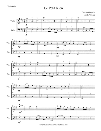 La Petit Rien by Couperin for Violin and Cello Duet (arr. K. Wreede)