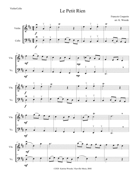 La Petit Rien by Couperin for Violin and Cello Duet (arr. K. Wreede)