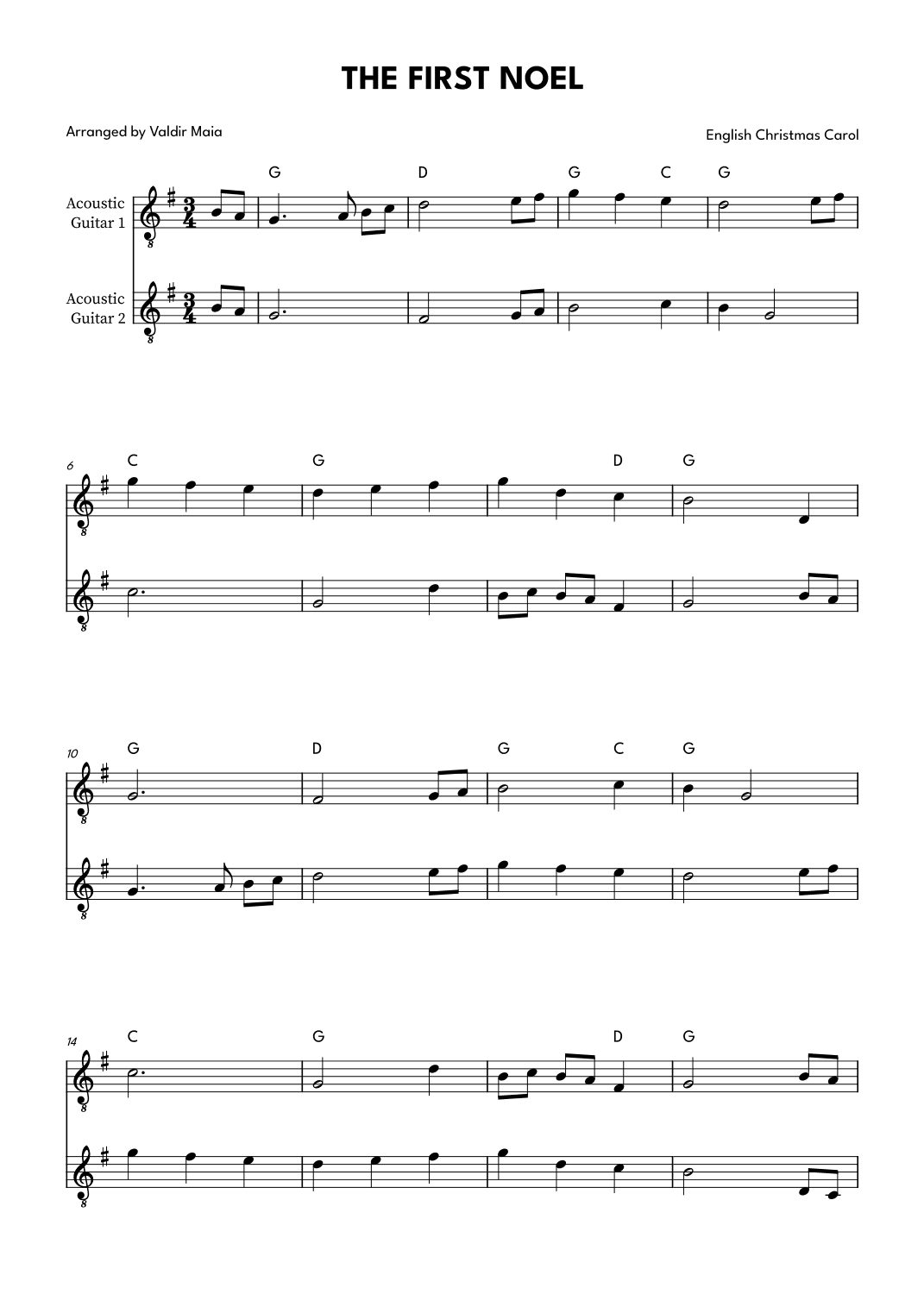The First Noel - Acoustic Guitar Duet (arr. Valdir Maia)