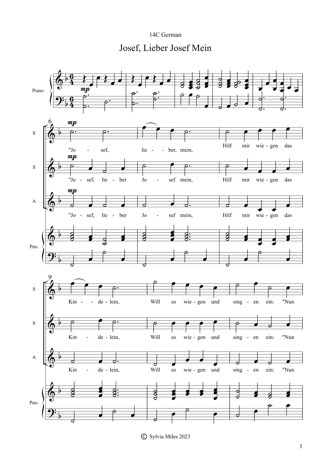 Josef, Lieber Josef Mein (arr. Sylvia Miles)