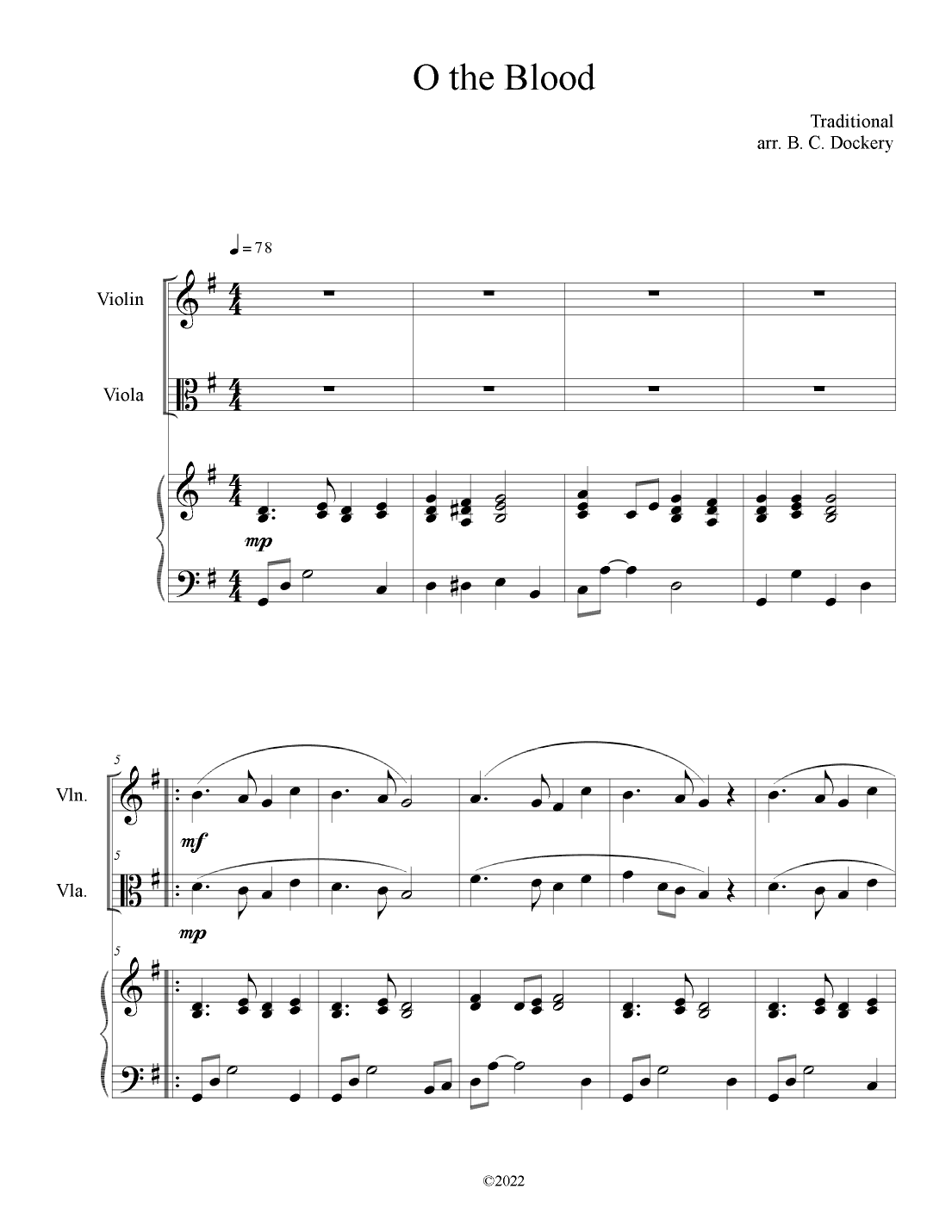 O The Blood (Violin and Viola Duet with Piano Accompaniment) (arr. B. C. Dockery)