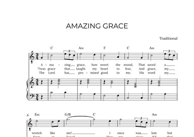 AMAZING GRACE - for piano and tenor in C major with chords (arr. Alex Nunes Rodrigues)