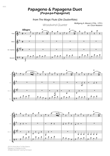 Papageno and Papagena Duet - Woodwind Quartet (Full Score) - Score Only (arr. César Madeira)