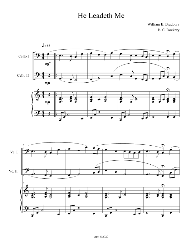 He Leadeth Me (Cello Duet with Piano Accompaniment) (arr. B. C. Dockery)