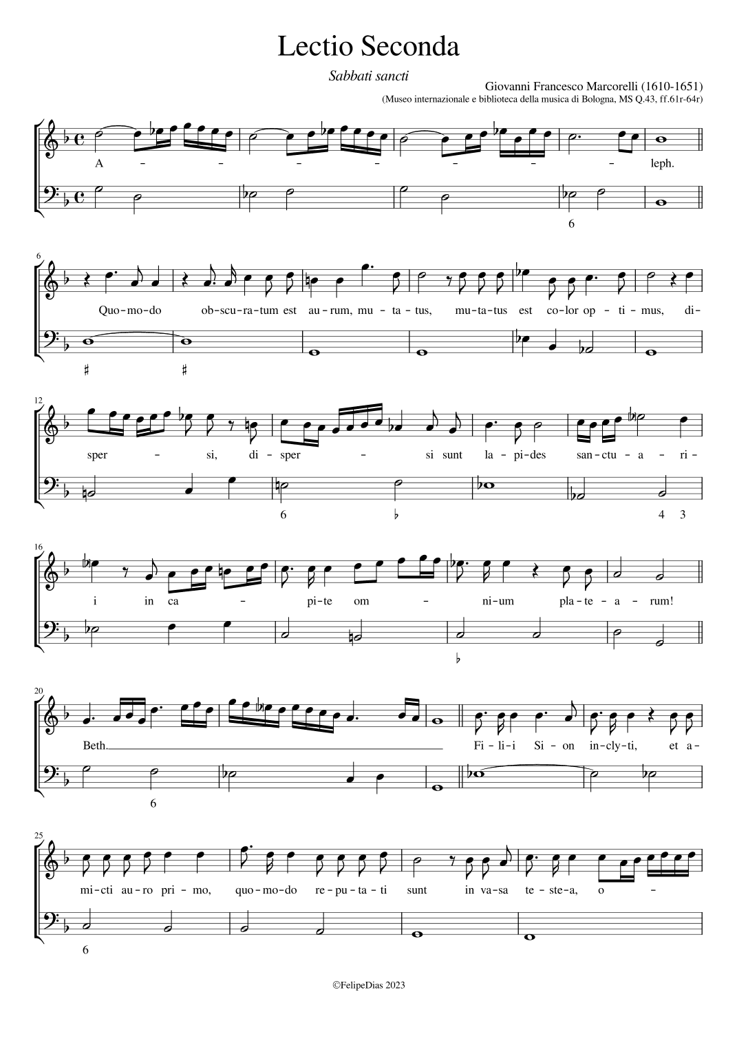Lamentationes Jeremiae Prophetae: Sabbati Sancti, Lectio Seconda (arr. Early Music Scores)