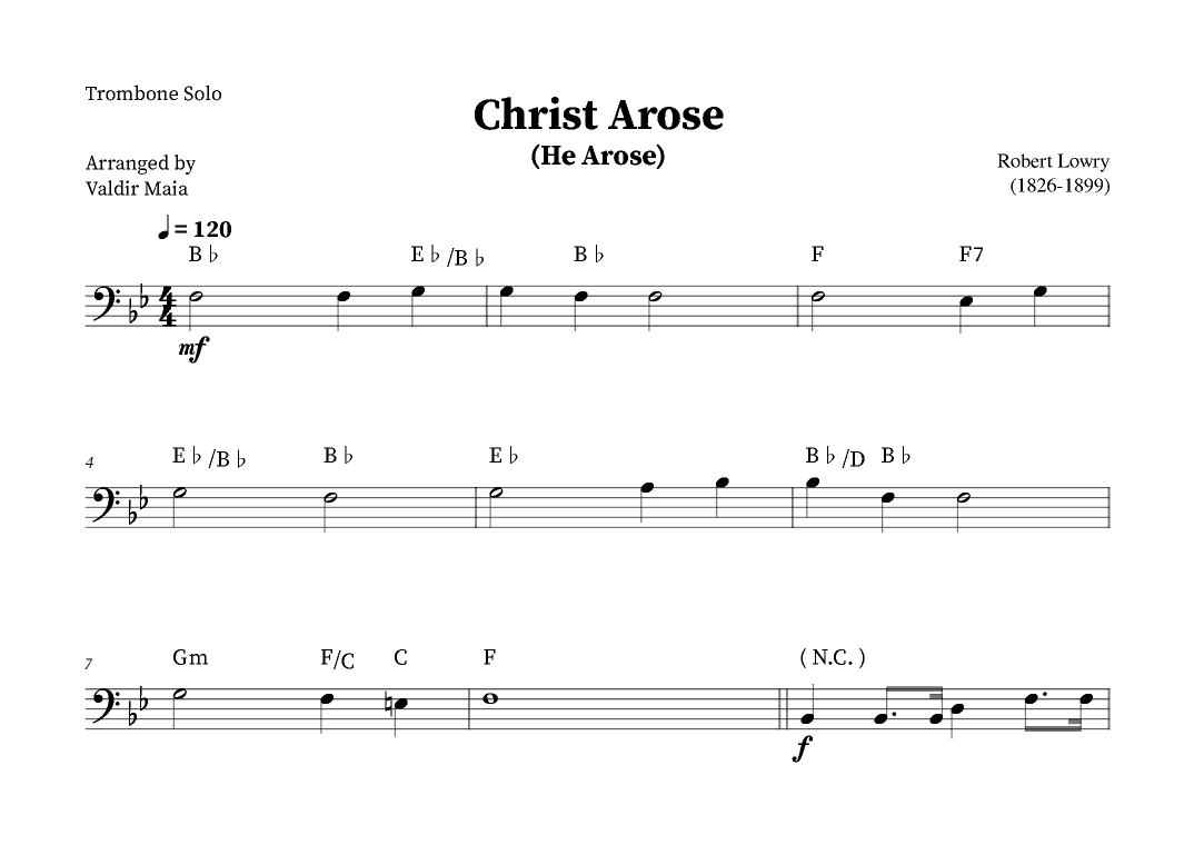 Christ Arose (He Arose) -  Trombone Solo (with chords) (arr. Valdir Maia)