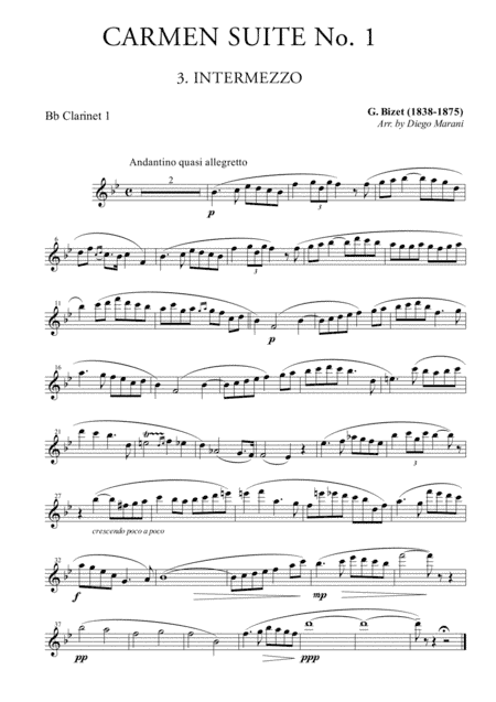 Intermezzo from "Carmen Suite" for Clarinet Quartet (arr. Diego Marani)