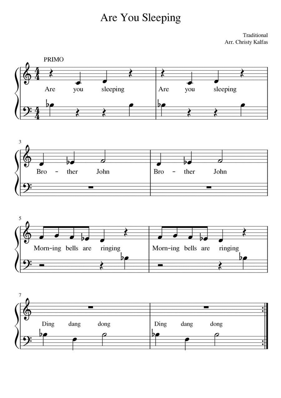 Are You Sleeping - easy piano duet (5 finger middle C position) (arr. Christy Kalfas)