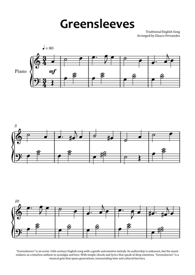 Greensleeves - Easy Piano (arr. Glauco Fernandes)