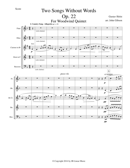 Gustav Holst - Two Songs Without Words set for Woodwind Quintet (arr. John Gibson)