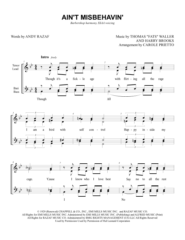 Ain't Misbehavin' (arr. CAROLE PRIETTO)