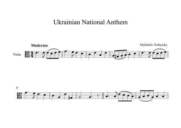 Ukrainian National Anthem - Mykhailo Verbytsky (Viola) (arr. Digital Book Music)