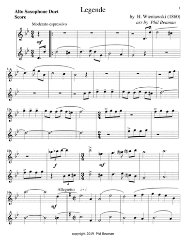 Legende-Wieniawski-Alto Saxophone duet (arr. Phil Beaman)