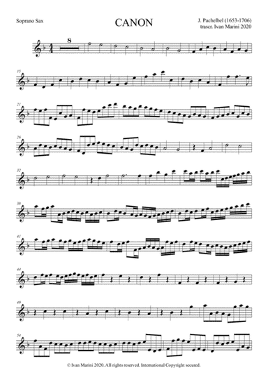 CANON by Pachelbel - for Saxophone Quartet (arr. Ivan Marini)