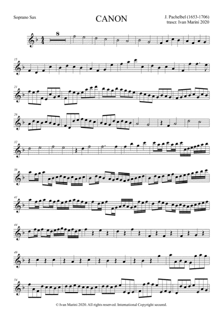 CANON by Pachelbel - for Saxophone Quartet (arr. Ivan Marini)