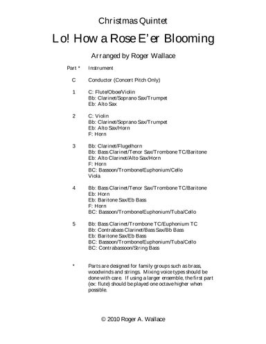 Lo! How a Rose E’er Blooming (Saxophone Quintet) (arr. Roger Wallace)