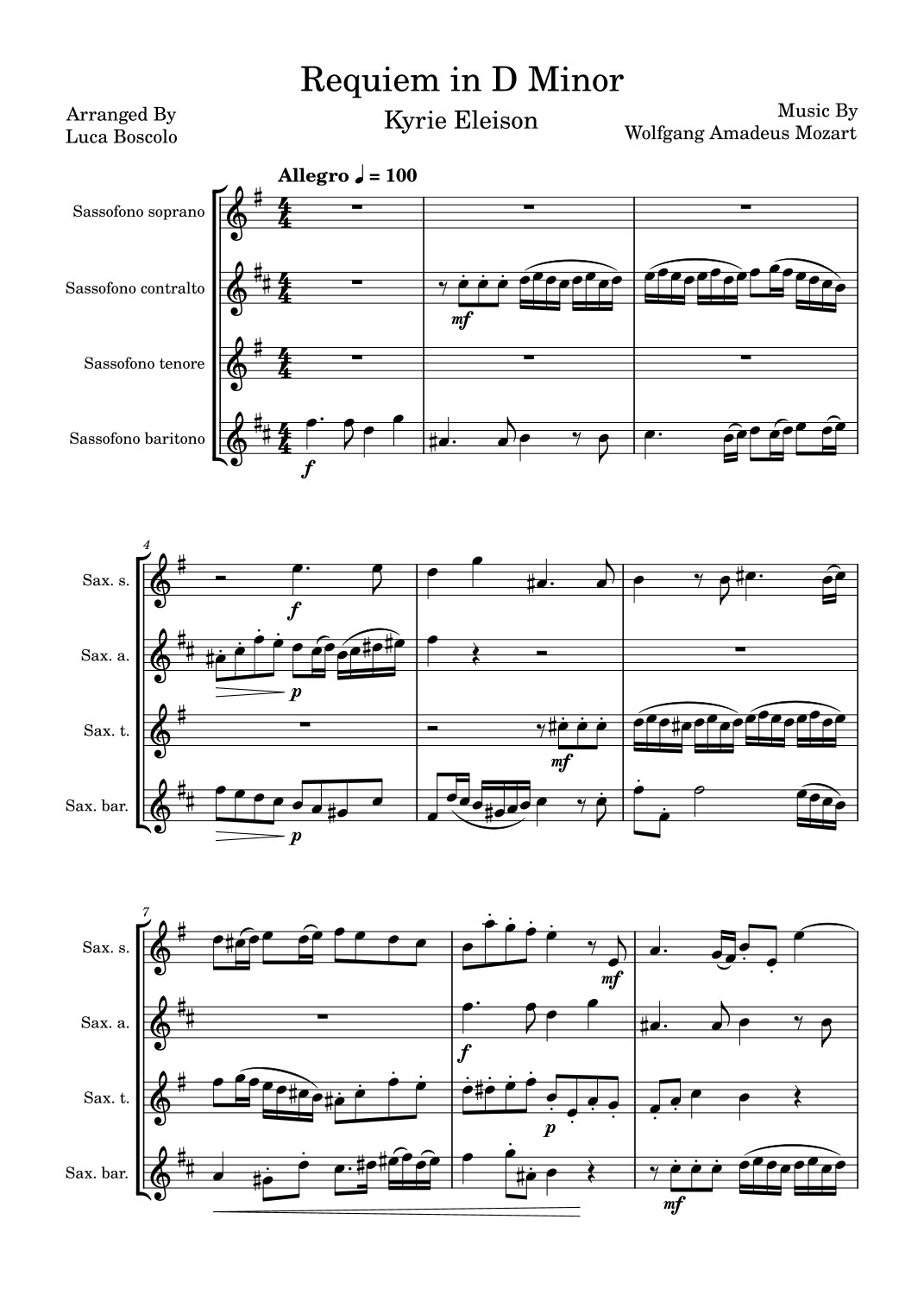 Requiem in D Minor: Kyrie Eleison (arr. Luca Boscolo)