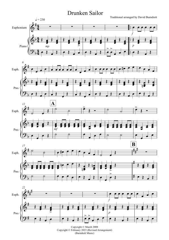 Drunken Sailor for Euphonium and Piano (arr. David Burndrett)