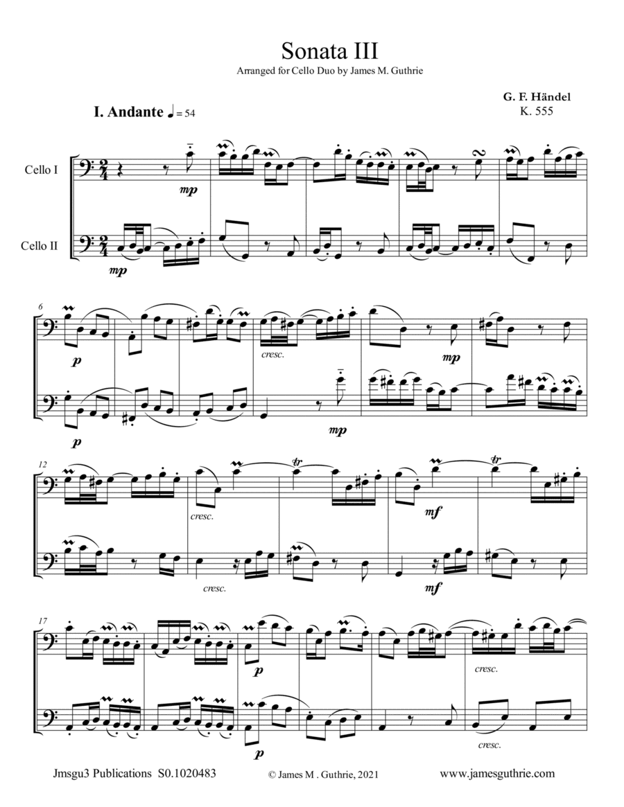 Handel: Sonata No. 3 for Cello Duo (arr. James M. Guthrie)