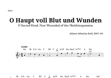 Sacred Head, Now Wounded by Bach for Oboe with Chords (arr. Langanho)