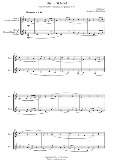 The First Noel (for horn duet, suitable for grades 1-5) (arr. Edwin Sung)