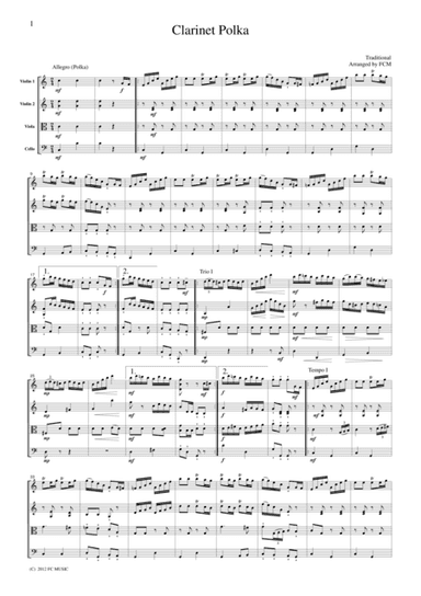 Clarinet Polka, for string quartet, JM005 (arr. FCMUSIC)