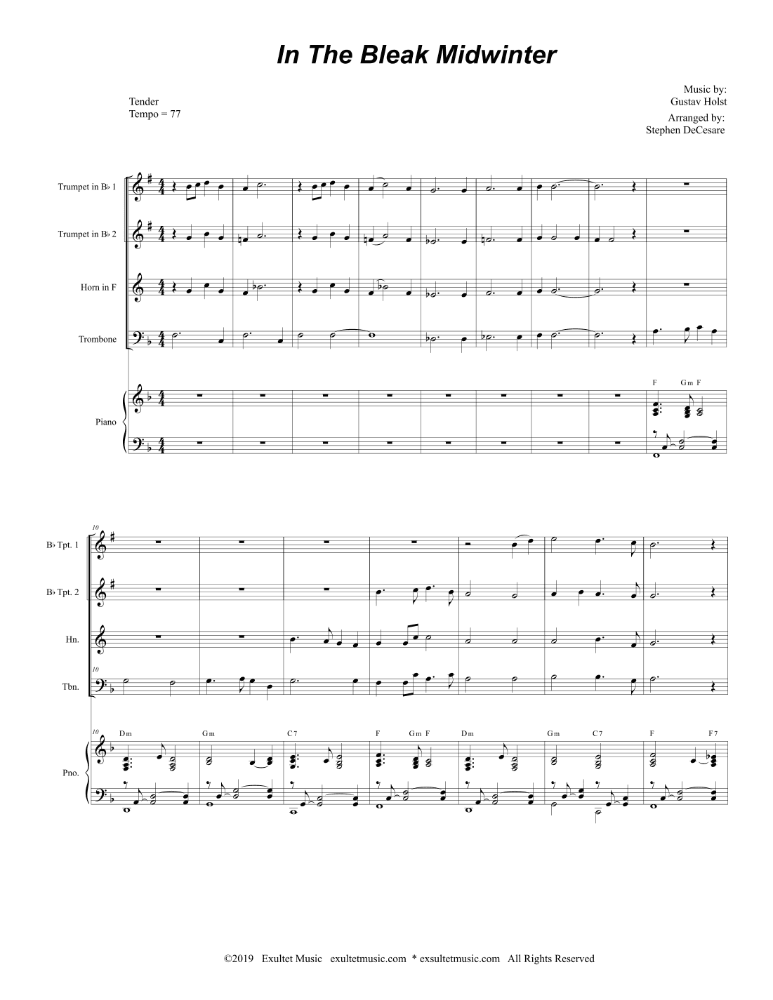 In The Bleak Midwinter (Brass Quartet and Piano) (arr. Stephen DeCesare)