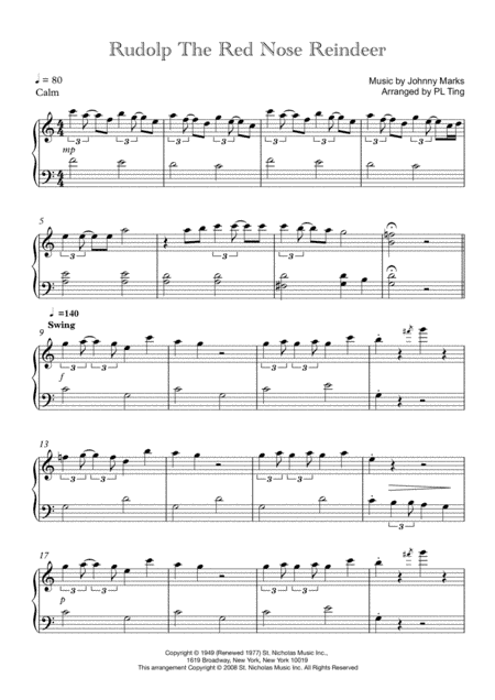 Rudolph The Red-nosed Reindeer (arr. PL Ting)