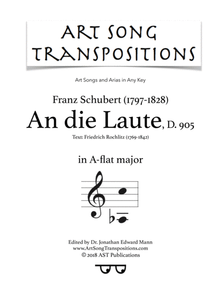 SCHUBERT: And die Laute, D. 905 (transposed to A-flat major) (arr. ArtSongTranspositions.com)