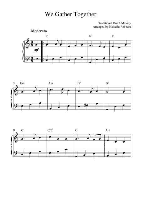 We Gather Together (piano solo with chords) (arr. Kaiserin Rebecca)