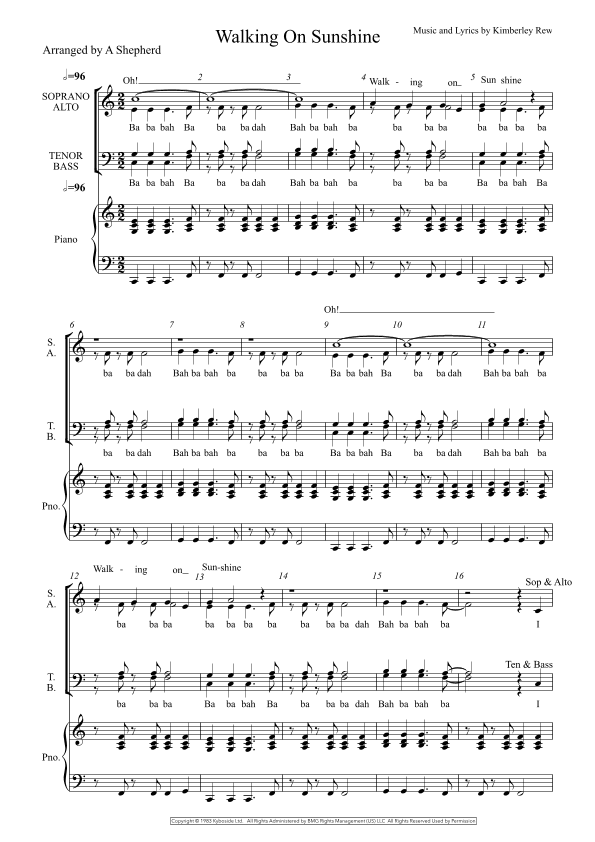 Walking On Sunshine (arr. A Shepherd)