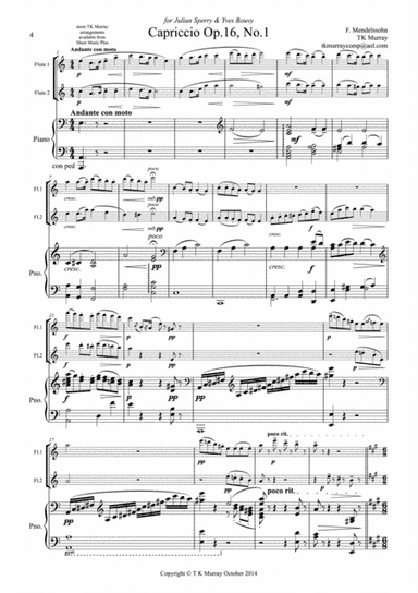 Mendelssohn - Capriccio Op16 No1 - Flute Duo, 2 Flutes, Flute Group (arr. Tim TK Murray)