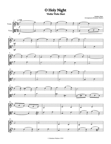 O Holy Night Violin Viola Duet-Two Tonalities Included (arr. Abraham Maduro)