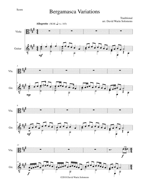 Bergamasca Variations for viola and guitar (arr. David Warin Solomons)