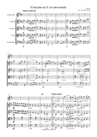 Seitz 1st movement from Pupil (Student) Concerto No.5 in D major for Violin and Piano arranged for V (arr. Amir Awad)
