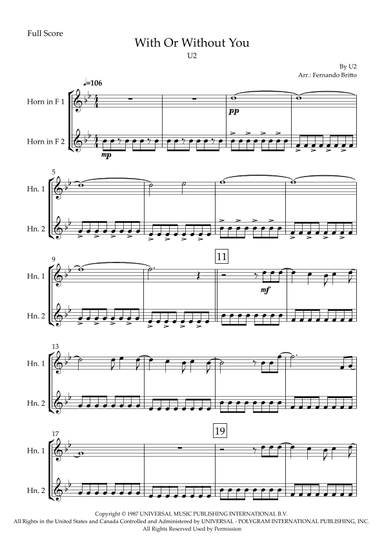With Or Without You (arr. Fabio Britto)