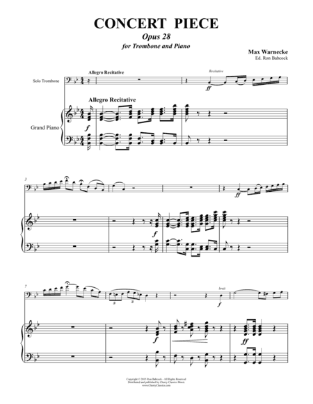 Warnecke - Concert Piece, Opus 28 for Trombone & Piano (arr. Ronald Babcock)