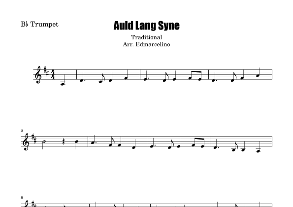 Auld Lang Syne TRUMPET sheet music. (arr. Edmarcelino)