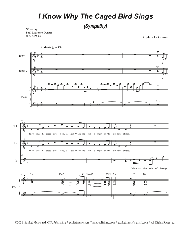 I Know Why The Caged Bird Sings (Sympathy) (Vocal Trio - (TTB)