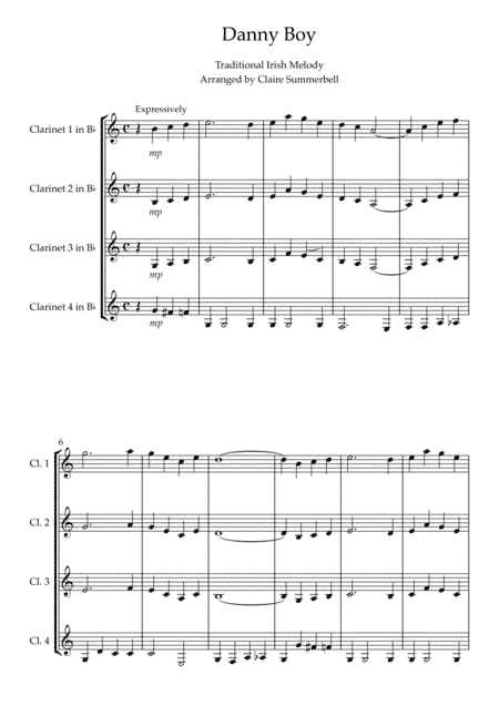 Danny Boy - Easy Clarinet Quartet (arr. Claire Summerbell)