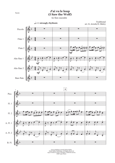 J'ai Vu Le Loup (flute ensemble) (arr. Kathleen Arends & Drake Mabry)