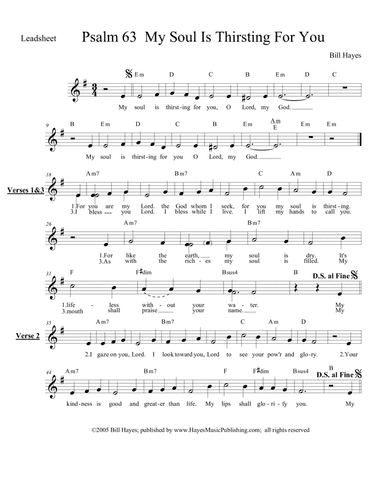 Psalm 63:  My Soul Is Thirsting For You - leadsheet
