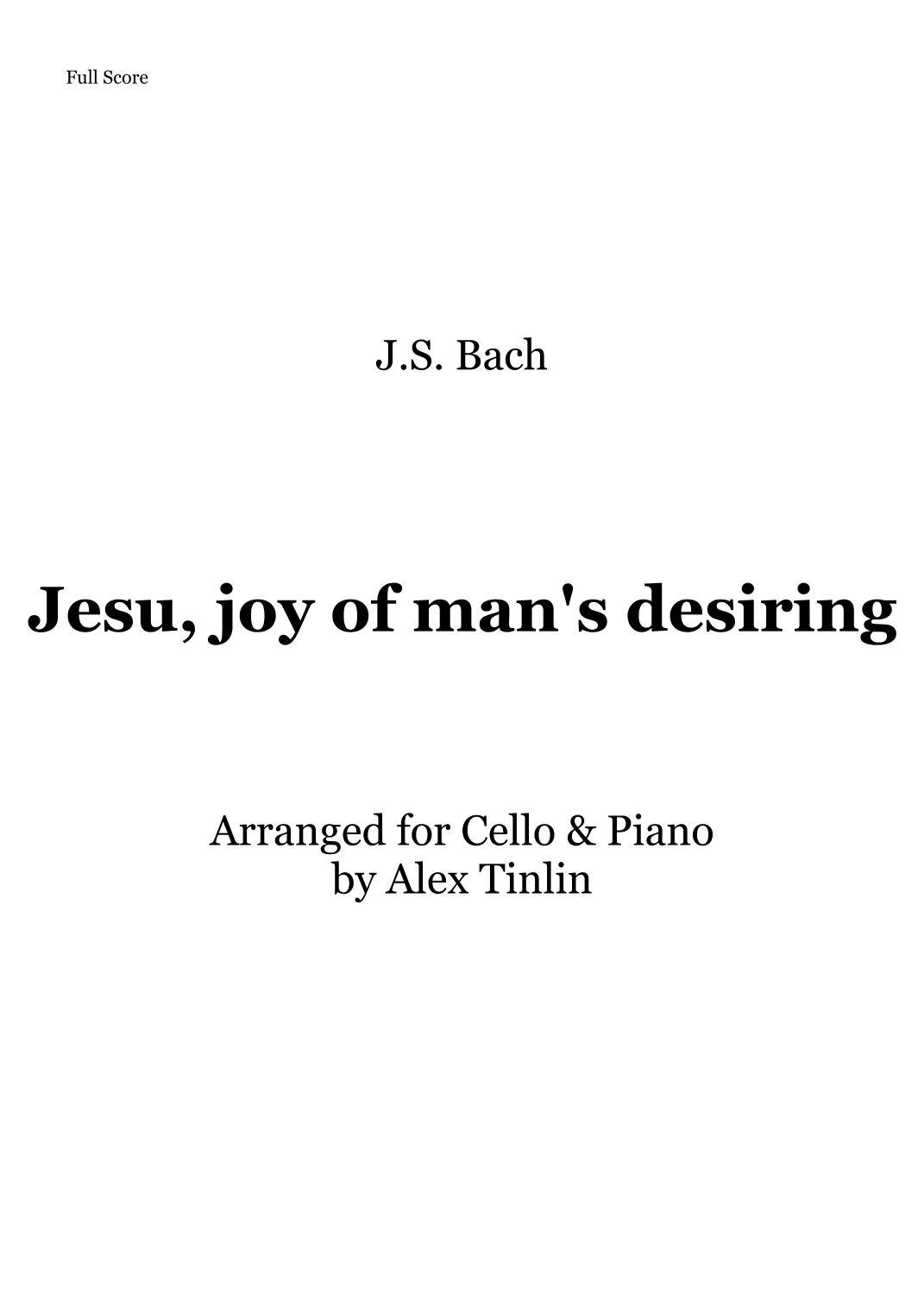 Jesu, joy of man's desiring (arr. Alex Tinlin)