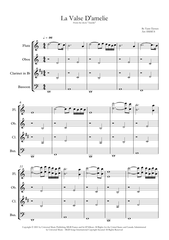 La Valse D'amelie (arr. SMMUS)