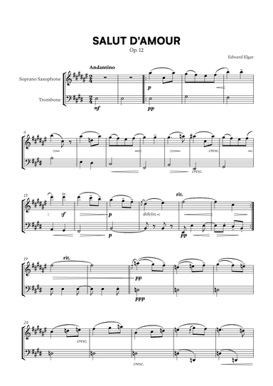 Edward Elgar - Salut d'Amour for Soprano Saxophone and Trombone (arr. Cadenza Editions)