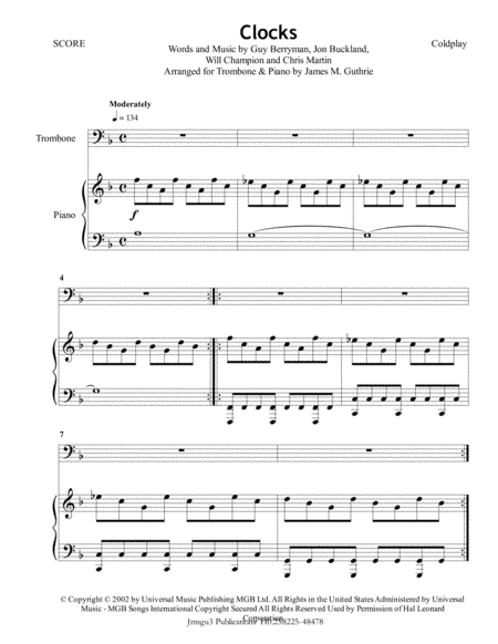 Clocks (arr. James M. Guthrie, ASCAP)