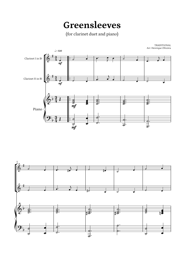 What Child Is This? (Greensleeves) - for clarinet duet and piano (arr. Henrique Oliveira)