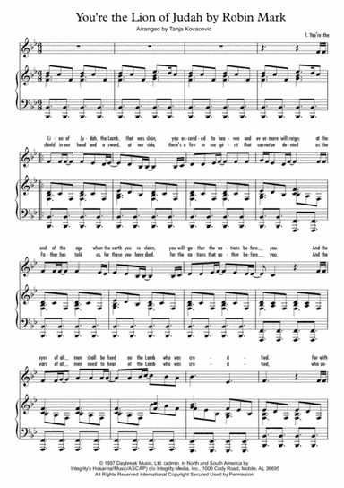 You're The Lion Of Judah (arr. Tanja Kovacevic)