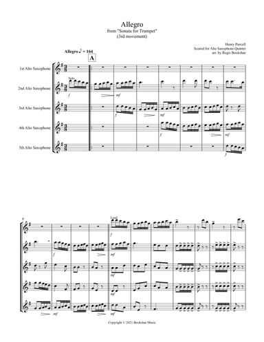 Allegro (from "Sonata for Trumpet") (Bb) (Alto Saxophone Quintet) (arr. Regis Bookshar)