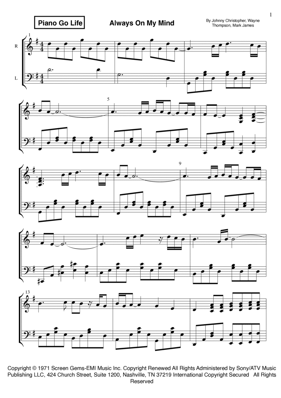Always On My Mind (arr. Piano Go Life)